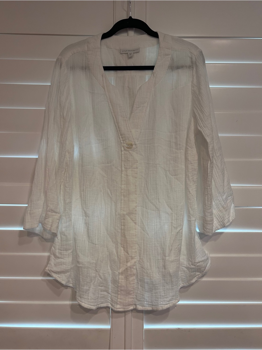 J Jill Lightweight Textured Cotton Split Neck Top White Size XL